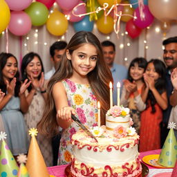 A beautiful girl named Sobia, celebrating her birthday by cutting a birthday cake