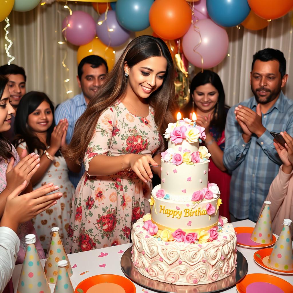 A beautiful girl named Sobia, celebrating her birthday by cutting a birthday cake