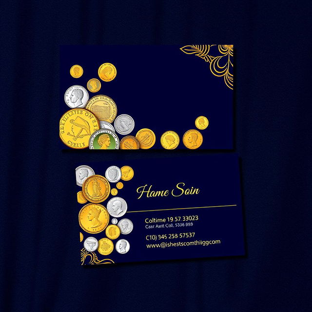 A beautifully designed business card for a coin selling shop