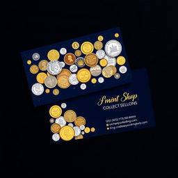 A beautifully designed business card for a coin selling shop