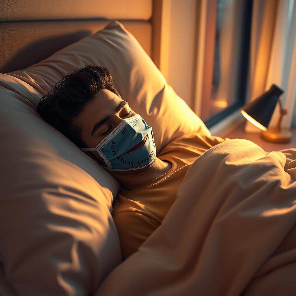 Ayman Hussein wearing a World Cup mask, sleeping on a comfortable bed