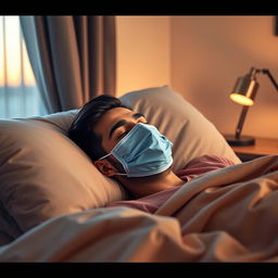 Ayman Hussein wearing a World Cup mask, sleeping on a comfortable bed