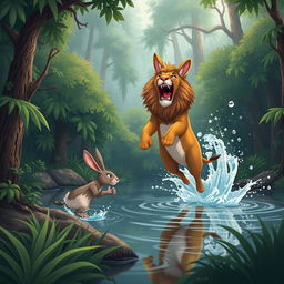 In a dense forest, a clever little rabbit is cleverly avoiding dangers every day