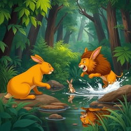 In a dense forest, a clever little rabbit is cleverly avoiding dangers every day