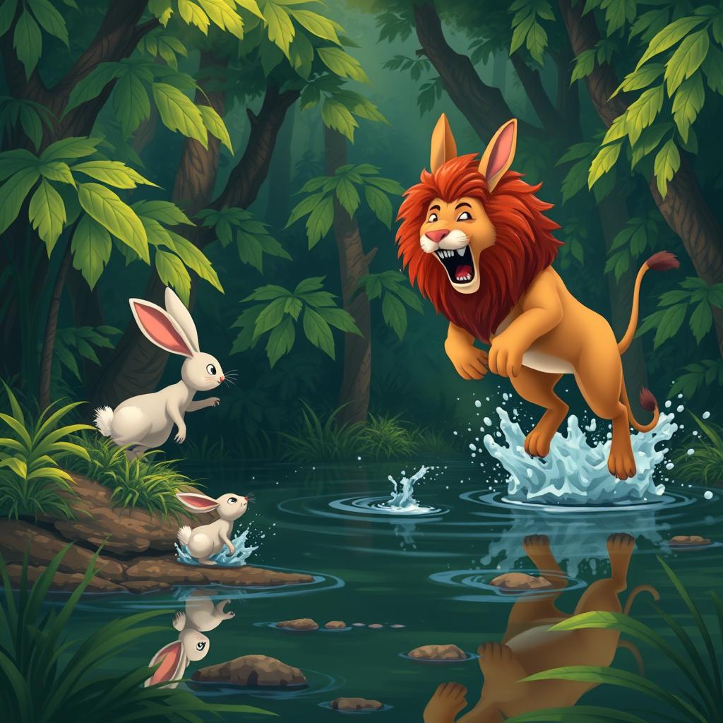 In a dense forest, a clever little rabbit is cleverly avoiding dangers every day