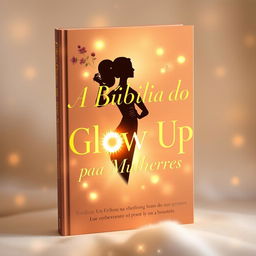 A glowing, inspirational book cover for 'A Bíblia do Glow Up para Mulheres', featuring an elegant design with rich colors like gold and soft pastels