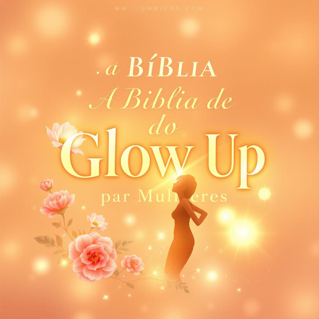 A glowing, inspirational book cover for 'A Bíblia do Glow Up para Mulheres', featuring an elegant design with rich colors like gold and soft pastels