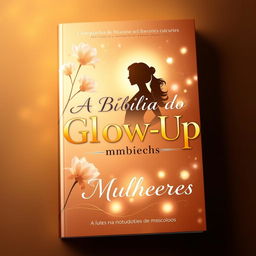 A glowing, inspirational book cover for 'A Bíblia do Glow Up para Mulheres', featuring an elegant design with rich colors like gold and soft pastels