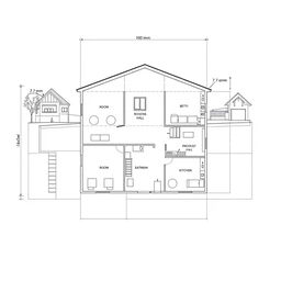 A detailed architectural diagram of a two-storey house