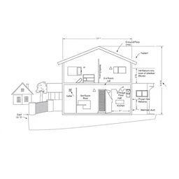 A detailed architectural diagram of a two-storey house