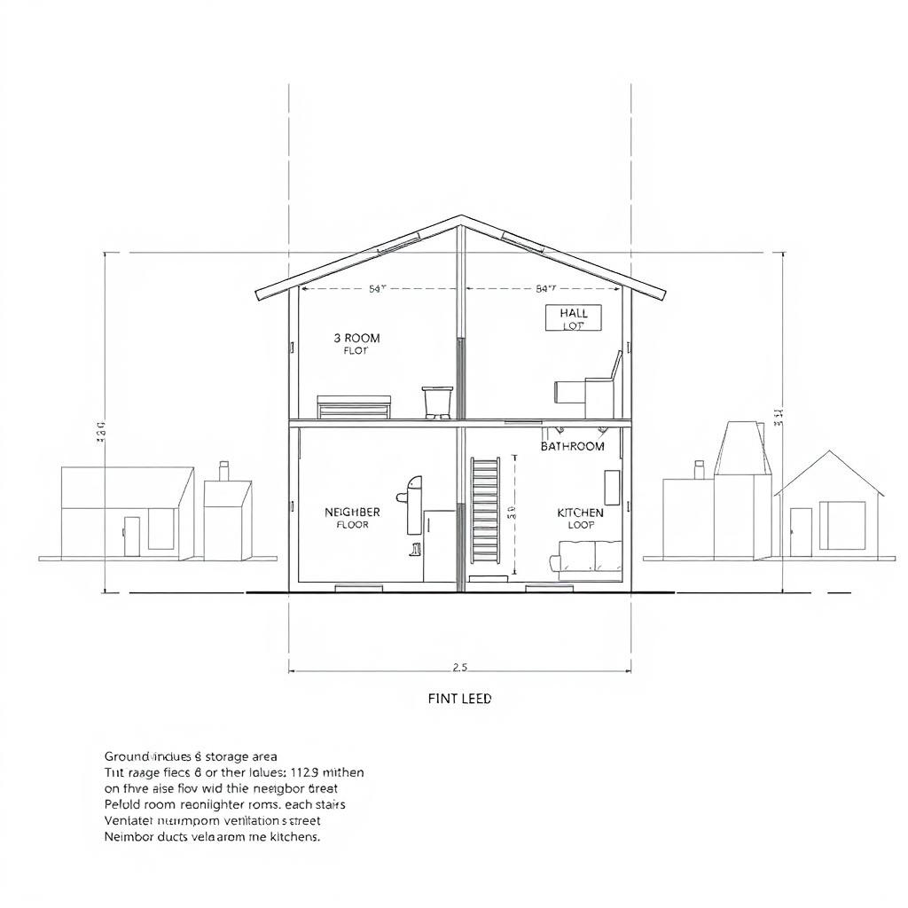 A detailed architectural diagram of a two-storey house