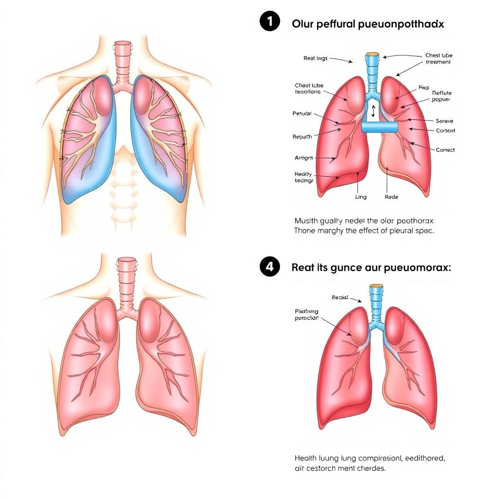 Three distinct medical illustrations of pneumothorax