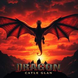 A cinematic movie poster featuring a majestic fire-breathing dragon soaring over a fiery landscape, its scales shimmering in the light of the flames