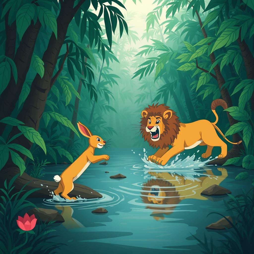 In a dense jungle, a clever little rabbit evades dangers daily