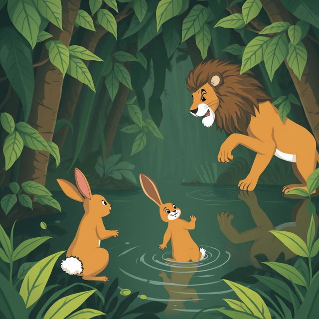 In a dense jungle, a clever little rabbit evades dangers daily