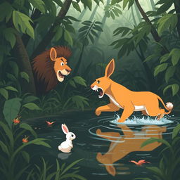 In a dense jungle, a clever little rabbit evades dangers daily
