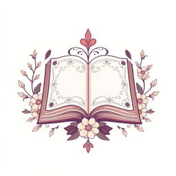 an aesthetic book icon designed for a website, featuring a stylized open book with intricate details, soft pastel colors, and elegant linework, surrounded by decorative elements such as flowers and leaves, centered in a 512 by 512 pixels canvas, with a harmonious and inviting design