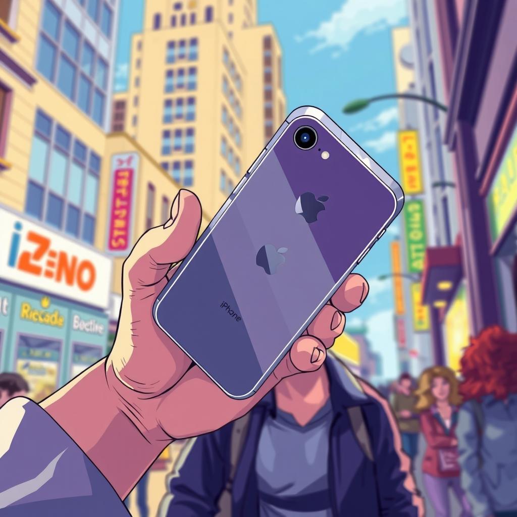 An illustration capturing the moment of an iPhone falling from a person's hand, with a look of surprise on their face