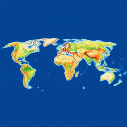 A detailed world map showcasing the geographical locations of the continents: North America, South America, Europe, Asia, Africa, Australia, and Antarctica