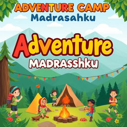 A vibrant and engaging banner for an adventure camp organized by a madrasah