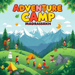 A vibrant and engaging banner for an adventure camp organized by a madrasah