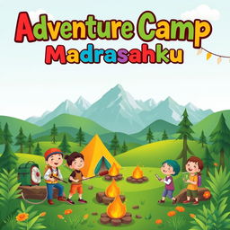 A vibrant and engaging banner for an adventure camp organized by a madrasah