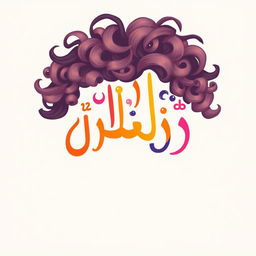 A vibrant illustration of the Arabic words "ملفلف و مهفهف" artistically integrated into a whimsical curly hair style