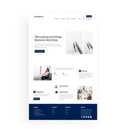 A sleek and modern website template demo featuring a clean white and navy color scheme