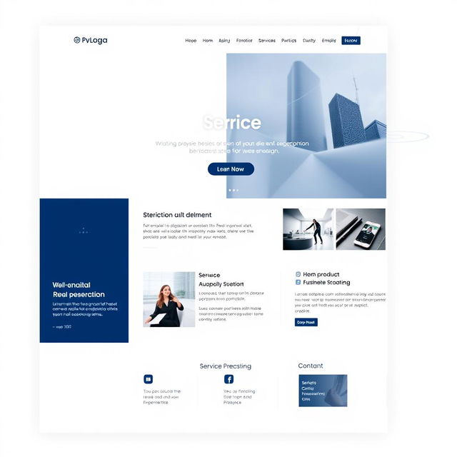 A sleek and modern website template demo featuring a clean white and navy color scheme