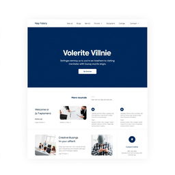A sleek and modern website template demo featuring a clean white and navy color scheme