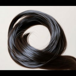A single, beautifully detailed strand of curly hair, capturing the intricate textures and shine of the hair shaft