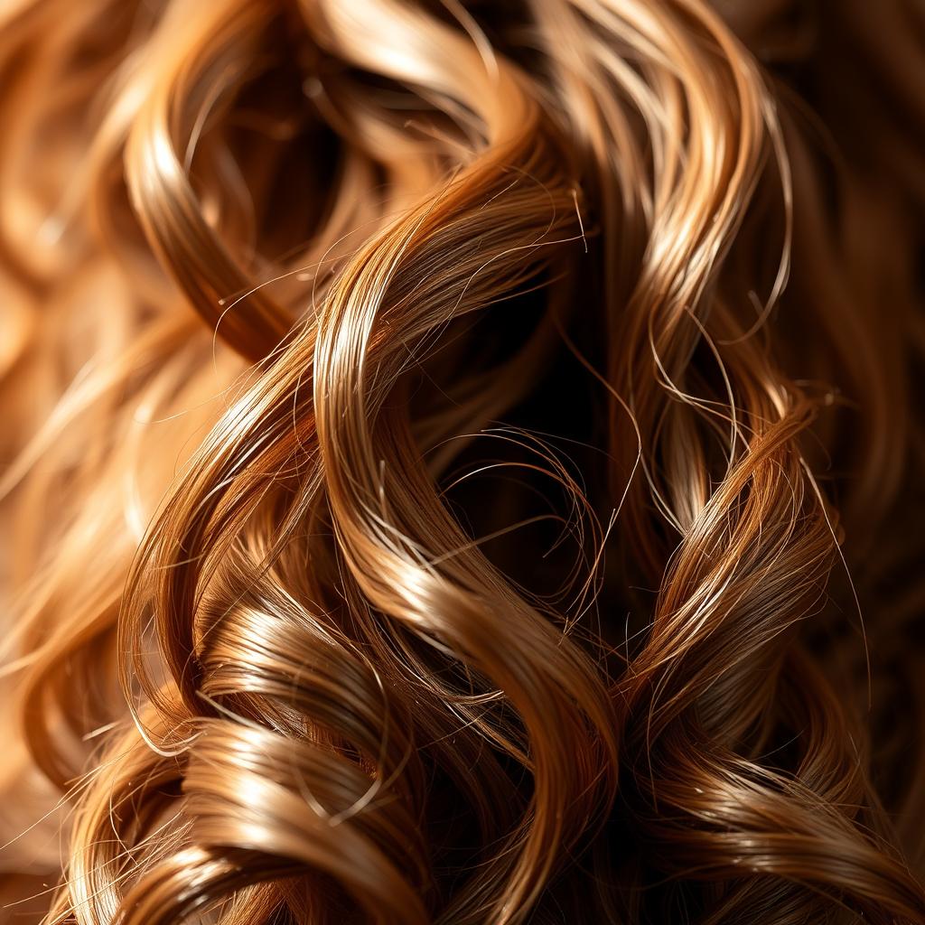 A close-up of a long, defined curly hair strand, showcasing its texture and shine