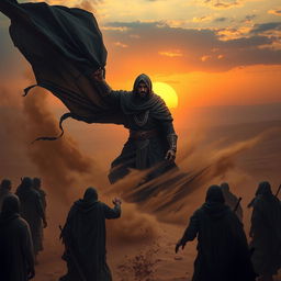 A dramatic and mystical representation of the Sufyani, an enigmatic figure from Islamic eschatology