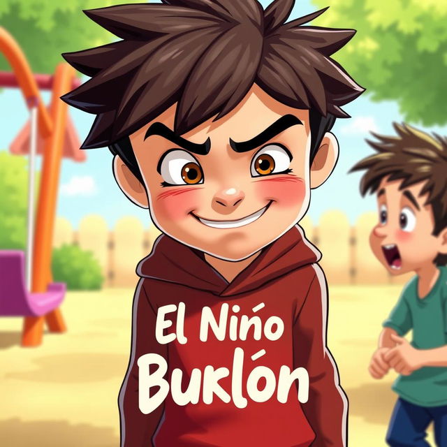 An animated-style image illustrating a playful scene where one boy is teasing another boy with a mischievous grin