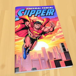 A dynamic comic book cover featuring a heroic superhero in action