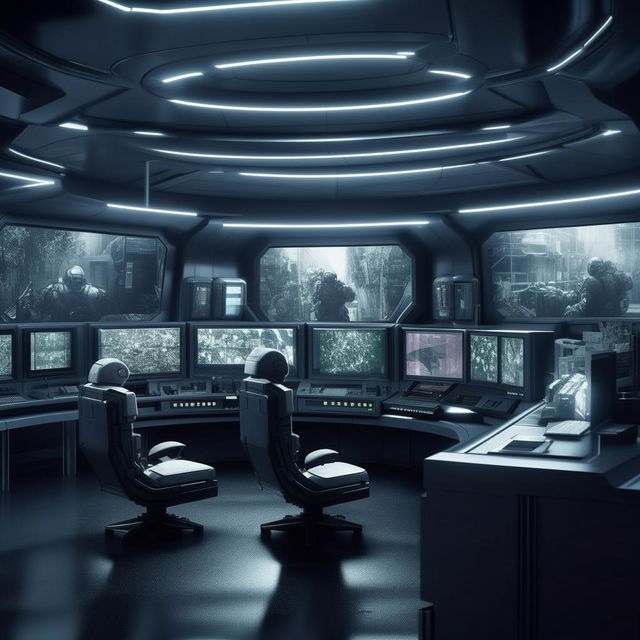 futuristic SWAT control room  with 5 chairs based on https://files.dreamhome.software/files/static/36651