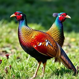 An American pheasant in a captivating pose, showcasing its vivid and unmatched plumage
