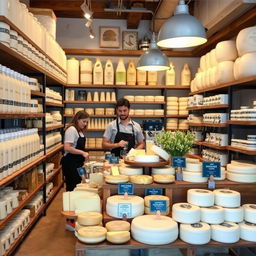 An inviting dairy and cheese shop featuring a wide array of fresh dairy products