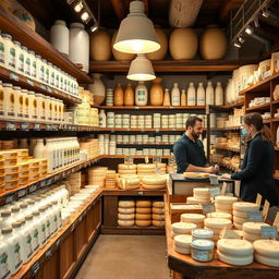 An inviting dairy and cheese shop featuring a wide array of fresh dairy products