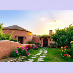 A picturesque scene of a traditional clay and adobe house, showcasing its rustic charm