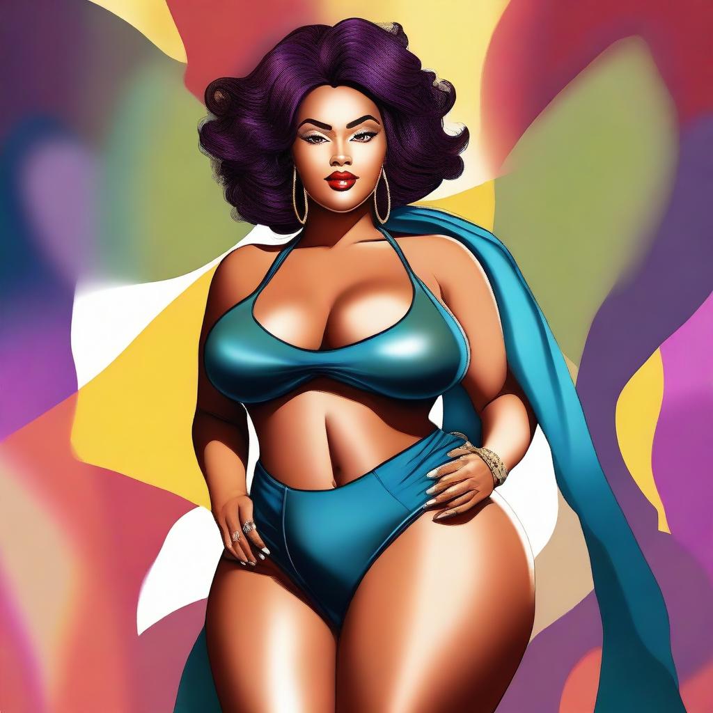 A digital art image of a voluptuous, attractive woman