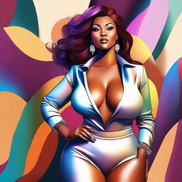 A digital art image of a voluptuous, attractive woman