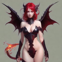 A high-quality digital art piece depicts a sensual and provocative dragon girl with fiery red hair, similar to the women in the reference images