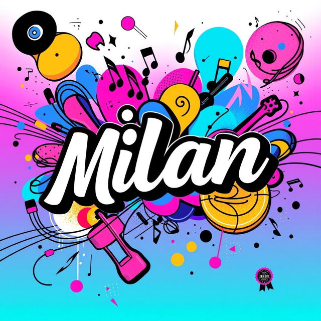 An artistic and vibrant music cover featuring the name 'Milan' prominently in bold, stylish typography