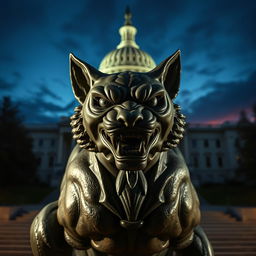A hyper-realistic depiction of the Demon Cat statue located at the U