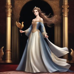 This digital art illustration depicts a princess in a classic European gown