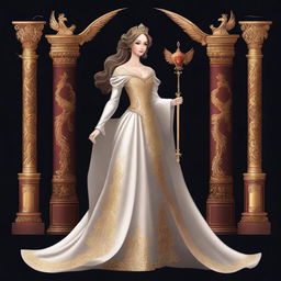 This digital art illustration depicts a princess in a classic European gown