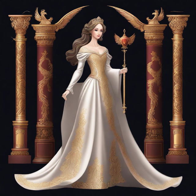 This digital art illustration depicts a princess in a classic European gown