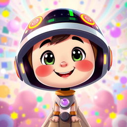 A lively and colorful digital illustration of an animation character adorned with a futuristic digital cap