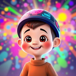 A lively and colorful digital illustration of an animation character adorned with a futuristic digital cap
